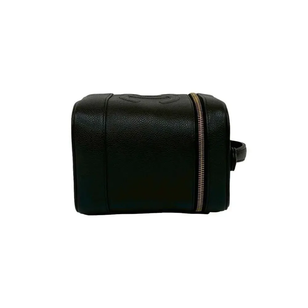 CHANEL Black Caviar Leather Logo Vanity Bag